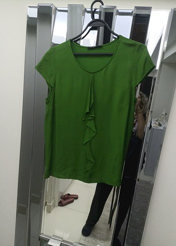 Yeşil Kadın Bluz, , Kısa Kollu, Fırfırlı - Görsel 3