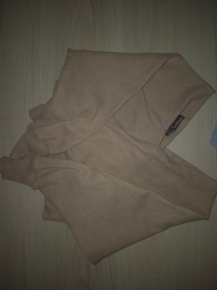 V Yaka Mavi Triko Kadın Bluz - Görsel 4