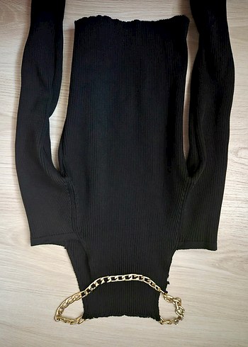 Zincir Detaylı Siyah Kadın Body Zinciri - Görsel 3