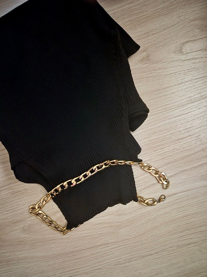 Zincir Detaylı Siyah Kadın Body Zinciri - Görsel 2