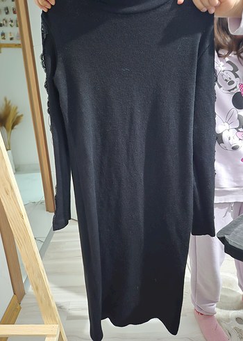 Siyah Uzun Kollu Triko Elbise - Görsel 2