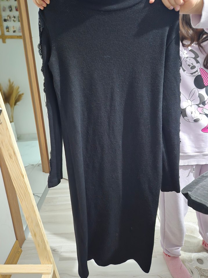 Siyah Uzun Kollu Triko Elbise - Görsel 2