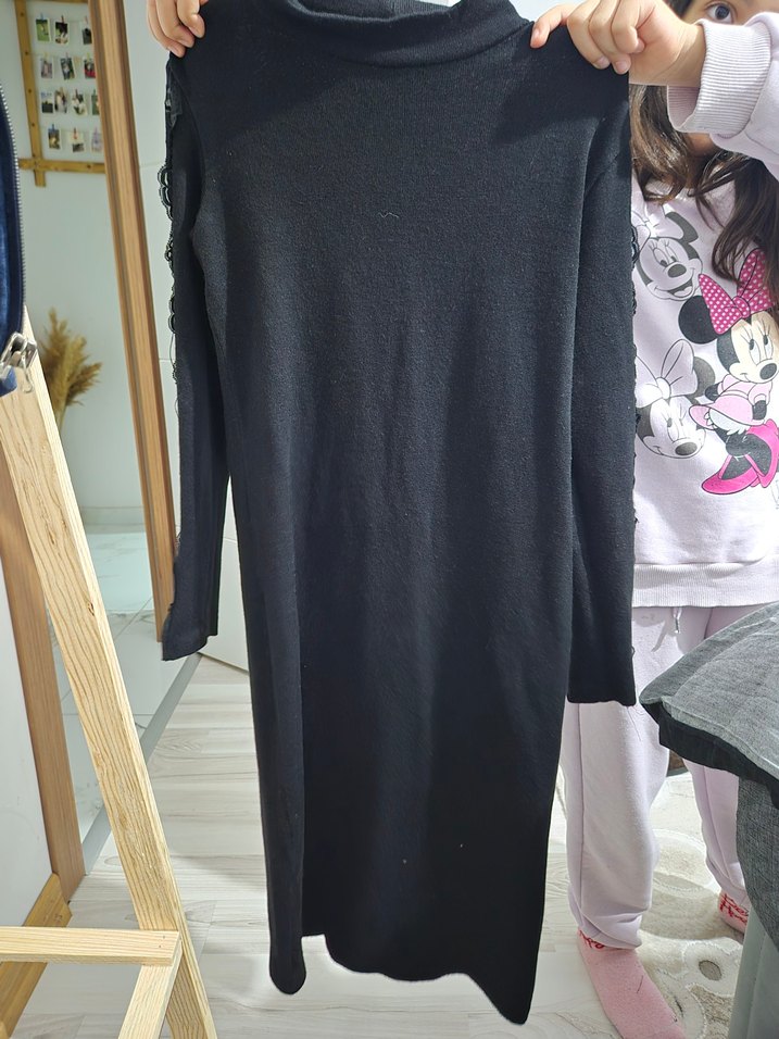 Siyah Uzun Kollu Triko Elbise - Görsel 3