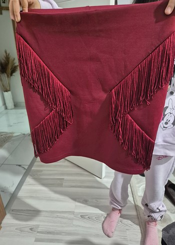 Püsküllü Nakışlı Kırmızı Mini Etek - Görsel 2