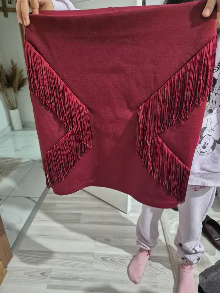 Püsküllü Nakışlı Kırmızı Mini Etek - Görsel 2