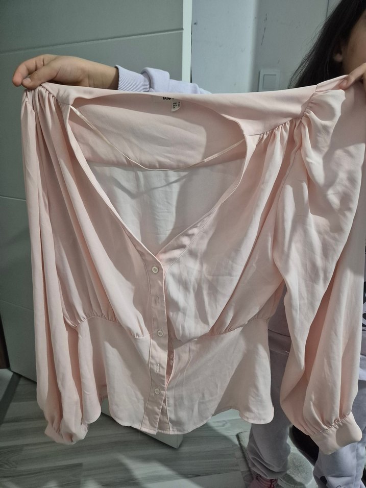 toz pembe V Yakalı Düğmeli Kadın gömlek - Görsel 2