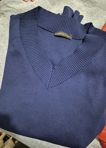 V Yakalı Lacivert Kadın Triko Kazak - Görsel 4