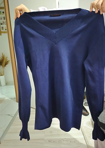 V Yakalı Lacivert Kadın Triko Kazak - Görsel 3
