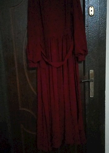 Bordo Uzun Kollu Yüksek Yakalı Kadın Elbise - Görsel 2