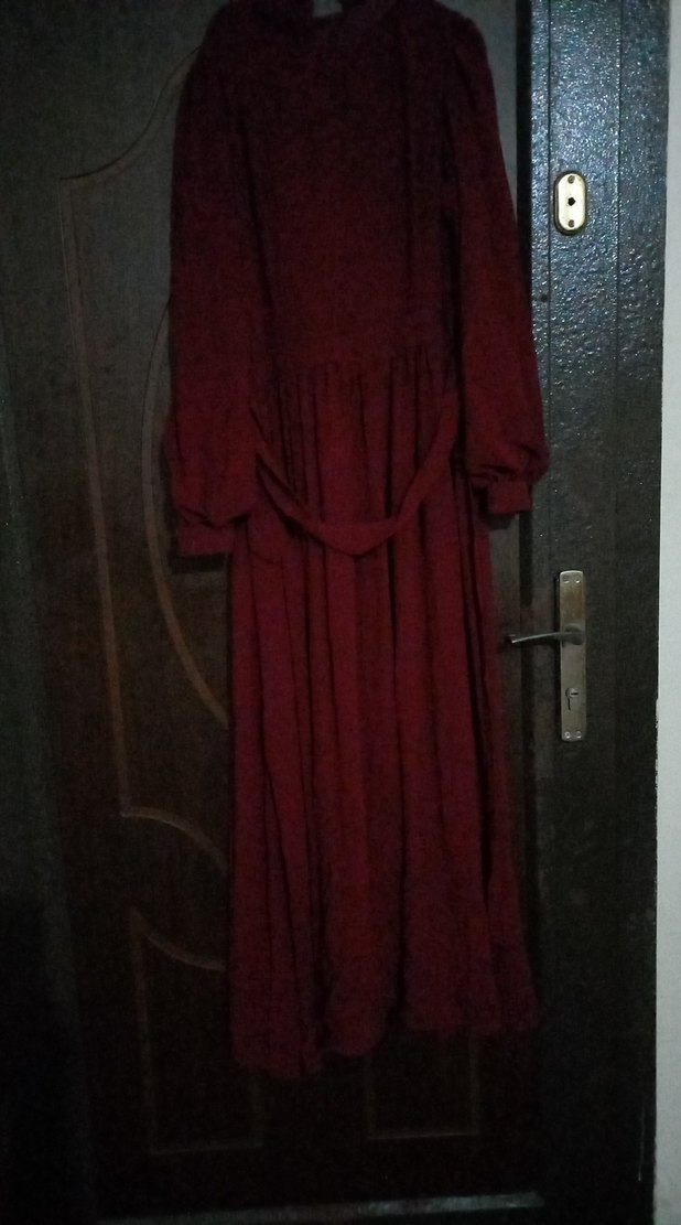 Bordo Uzun Kollu Yüksek Yakalı Kadın Elbise - Görsel 2