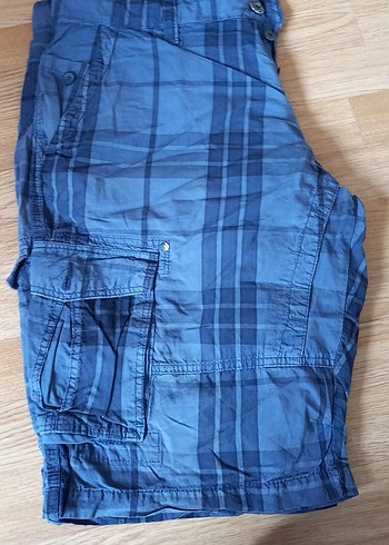 Erkek Mavi Kot Midi Şort, Bol Kesim, Kemerli - Görsel 2