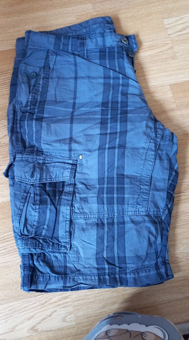 Erkek Mavi Kot Midi Şort, Bol Kesim, Kemerli - Görsel 2