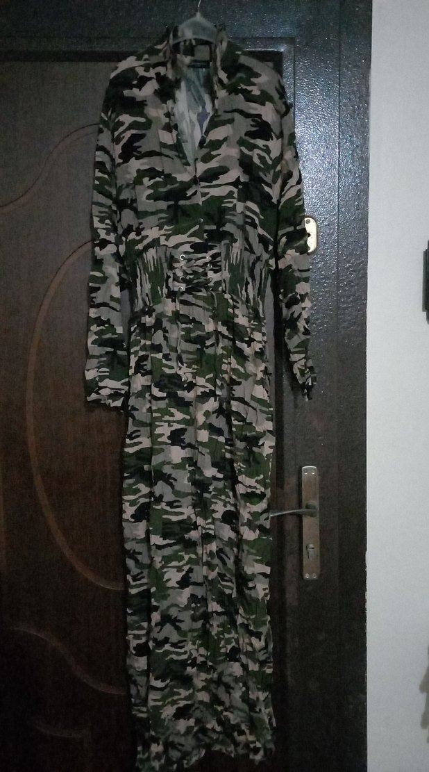 Kamuflaj Desenli Uzun Salaş Kadın Elbise - Görsel 2