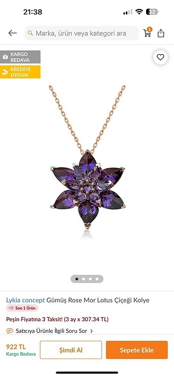  Beden Lotus çicekli kolye