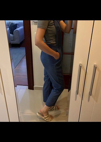 s Beden lacivert Renk Kadın Lacivert Denim Midi Tulum