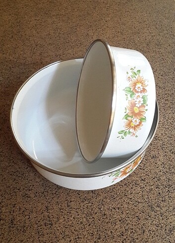 VİNTAJ EMAYE İKİLİ SAHAN (19 VE 15 CM) 