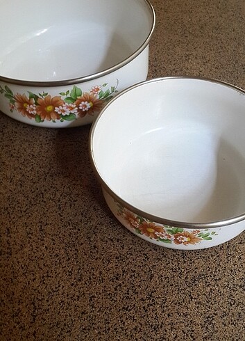 Beden beyaz Renk VİNTAJ EMAYE İKİLİ SAHAN (19 VE 15 CM)