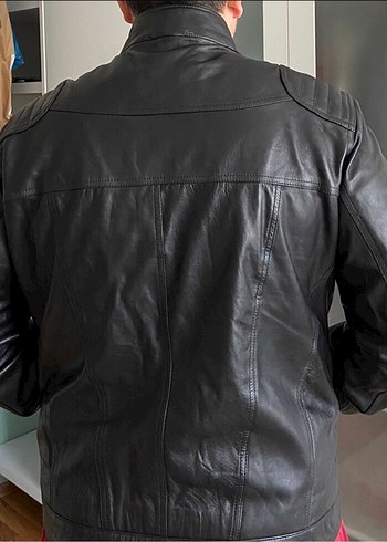 3xl Beden siyah Renk Erkek Siyah Deri Biker Ceket