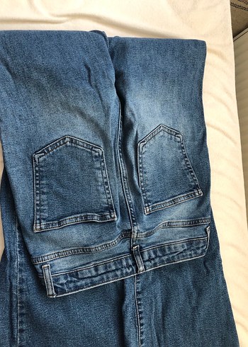 40 Beden Düğmeli Gri Mavi Kadın Denim Pantolon