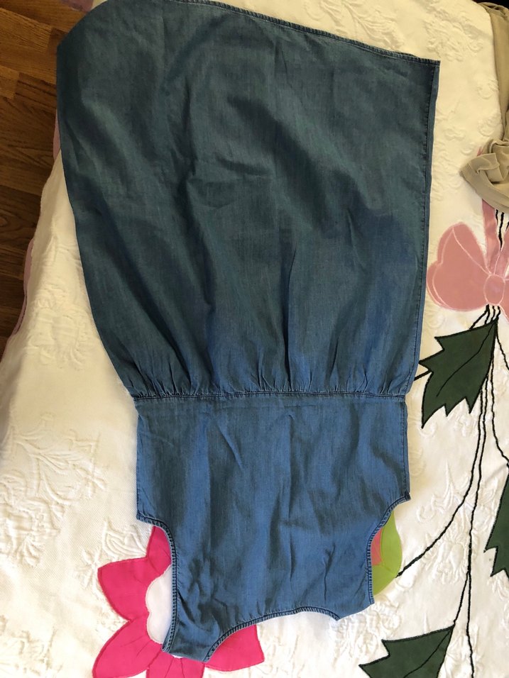 Mavi Hamile Kot Elbise Midi Boy - Görsel 2