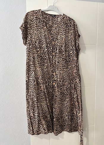 Leopar Desenli Kemerli Kadın Elbise