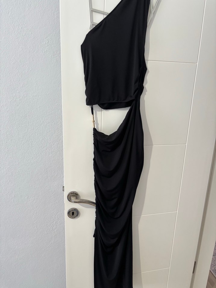 Trendyolmilla Siyah Drapeli Uzun Elbise - Görsel 4