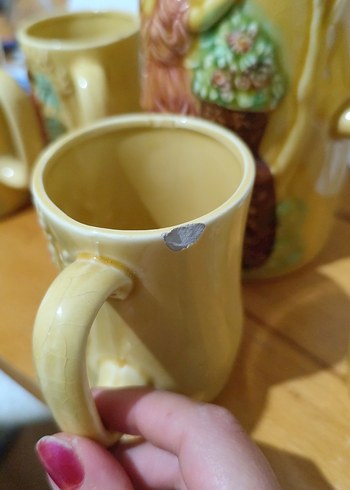 Pastel Sarı Rölyefli Seramik Sürahi ve Bardak Seti - Görsel 6