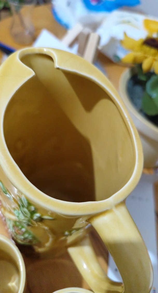 Pastel Sarı Rölyefli Seramik Sürahi ve Bardak Seti - Görsel 4