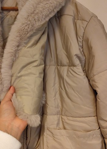 Bej Kadın Kışlık Kürklü Mont - Görsel 3