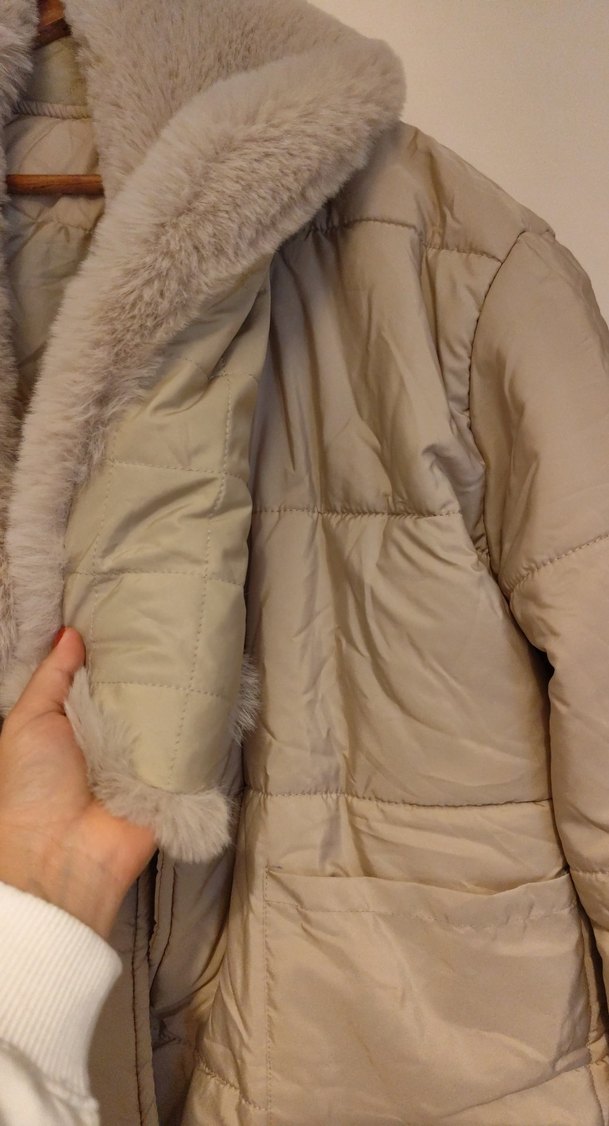 Bej Kadın Kışlık Kürklü Mont - Görsel 3