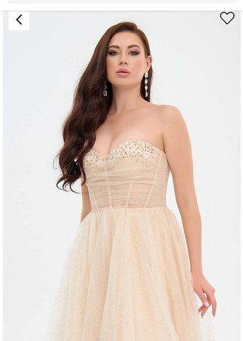 Bej Drapeli Uzun Straplez Kadın Abiye - Görsel 9