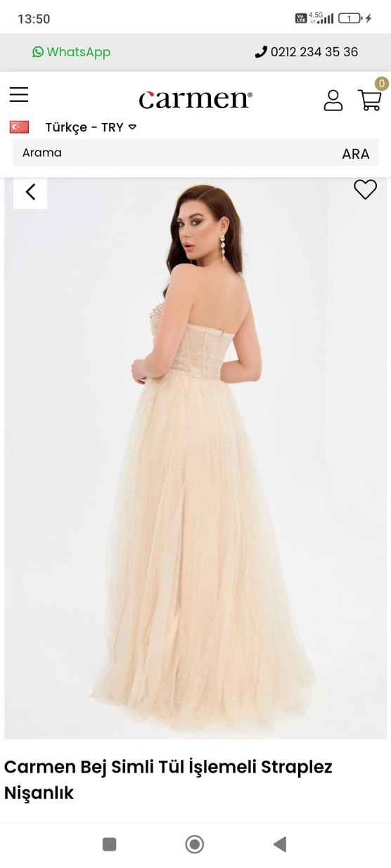 Bej Drapeli Uzun Straplez Kadın Abiye - Görsel 3