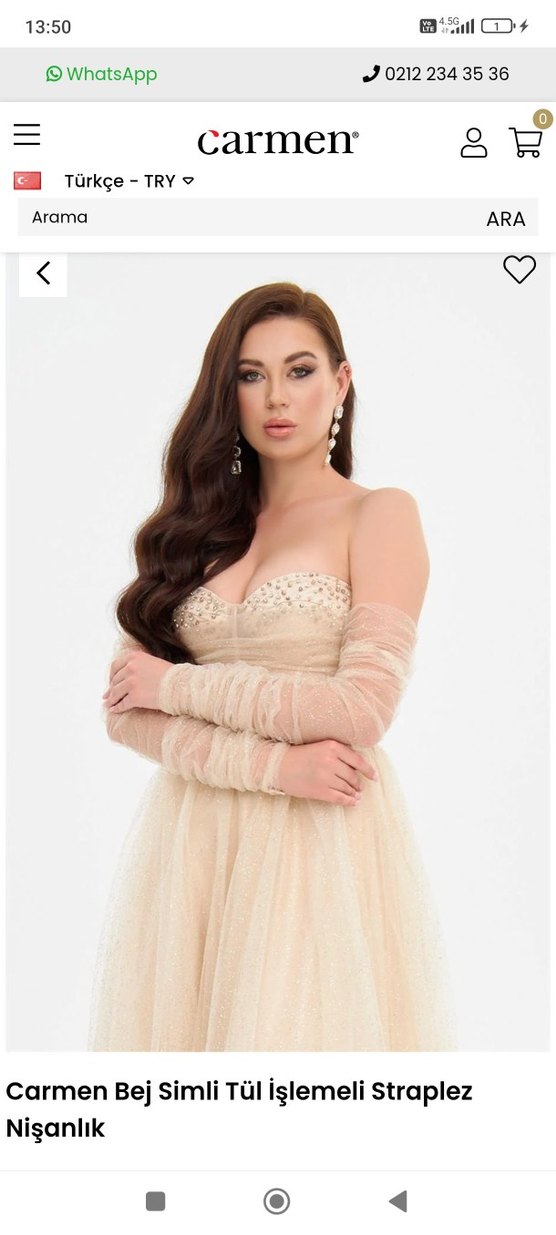 Bej Drapeli Uzun Straplez Kadın Abiye - Görsel 2