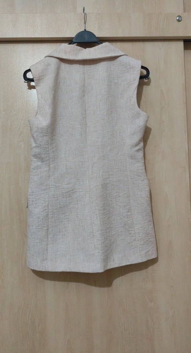 Bej Keten Kolsuz Mini Yelek - Görsel 2