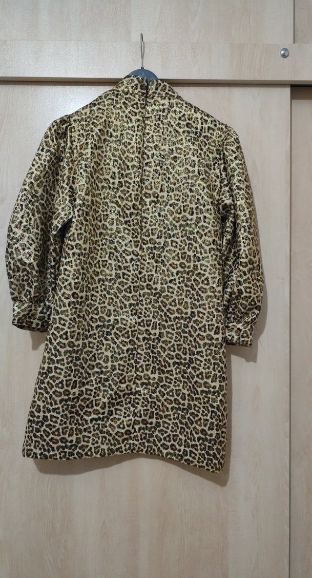 Leopar Desenli Karpuz Kollu Şık Elbise - Görsel 4