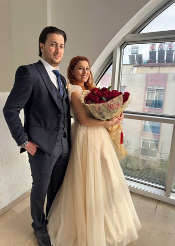 Ekru Renk A Kesim Uzun nişanlık