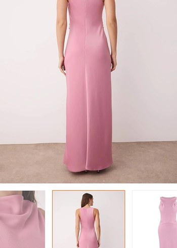 Pembe Drapeli Uzun Kadın Elbise - Görsel 3