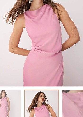 Pembe Drapeli Uzun Kadın Elbise - Görsel 2