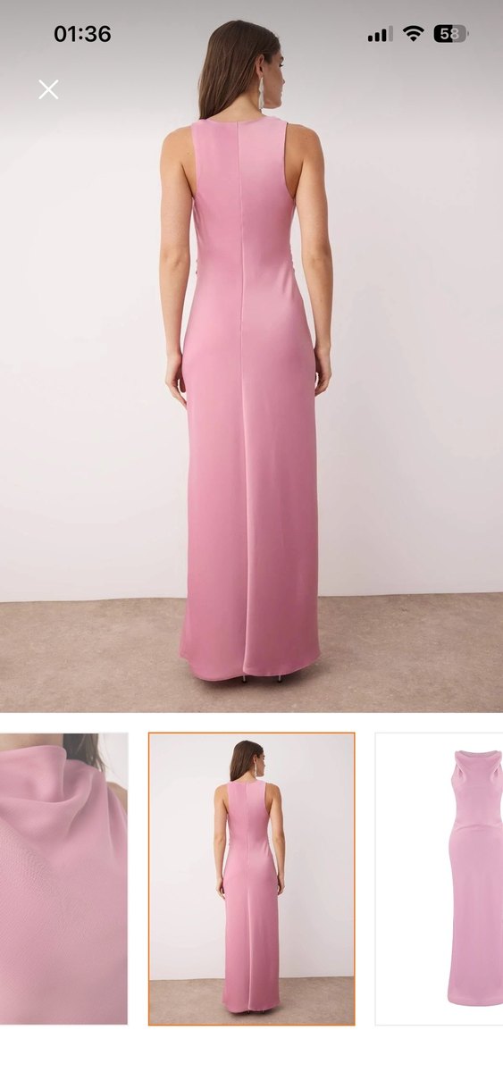 Pembe Drapeli Uzun Kadın Elbise - Görsel 3