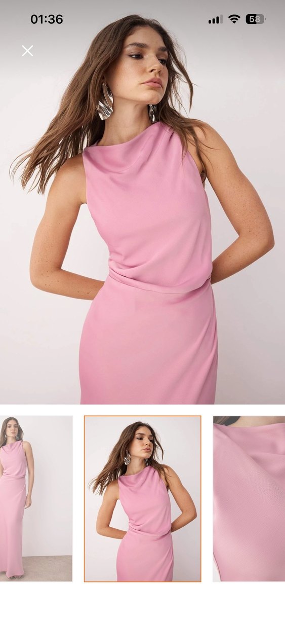 Pembe Drapeli Uzun Kadın Elbise - Görsel 2