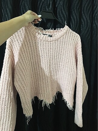 xs Beden Bershka crop pembe kazak