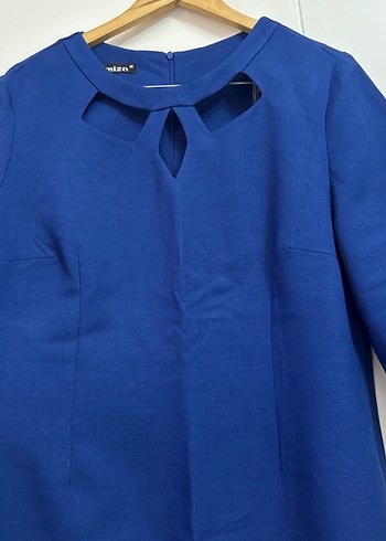 BÜYÜK BEDEN ELBİSE Lacivert Midi  Keten Elbise - Görsel 3