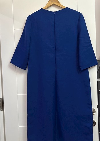 BÜYÜK BEDEN ELBİSE Lacivert Midi  Keten Elbise - Görsel 4
