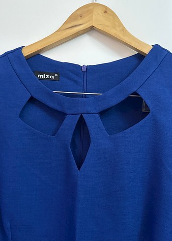 BÜYÜK BEDEN ELBİSE Lacivert Midi  Keten Elbise - Görsel 2