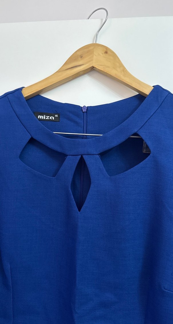 BÜYÜK BEDEN ELBİSE Lacivert Midi  Keten Elbise - Görsel 2