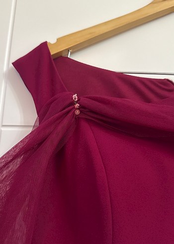 Fuşya Drapeli Uzun Abiye Elbise - Görsel 3