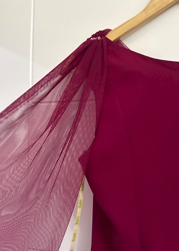 Fuşya Drapeli Uzun Abiye Elbise - Görsel 7