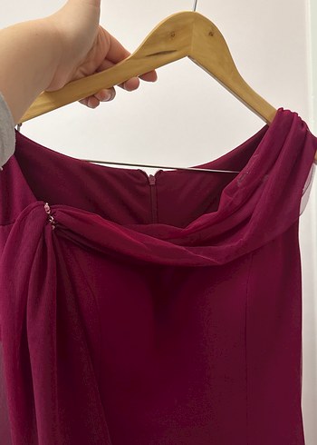 Fuşya Drapeli Uzun Abiye Elbise - Görsel 9