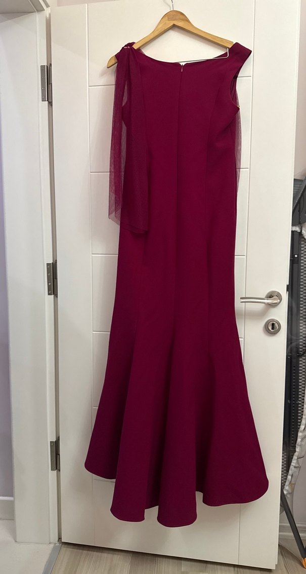 Fuşya Drapeli Uzun Abiye Elbise - Görsel 5