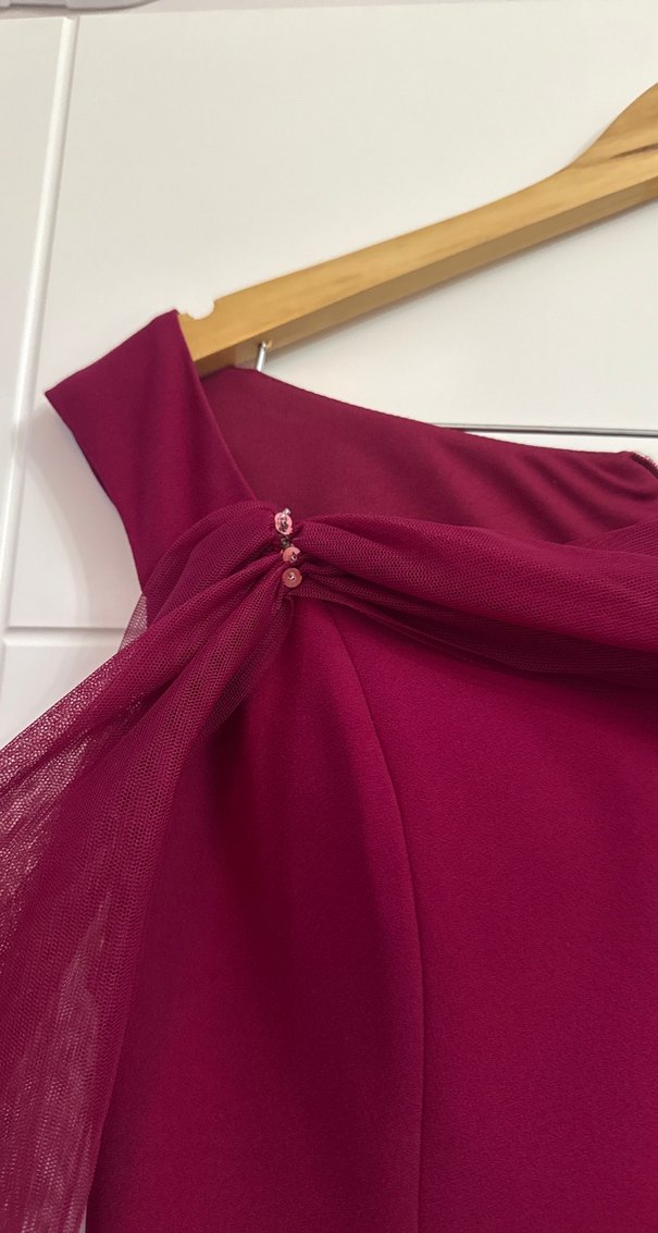 Fuşya Drapeli Uzun Abiye Elbise - Görsel 3